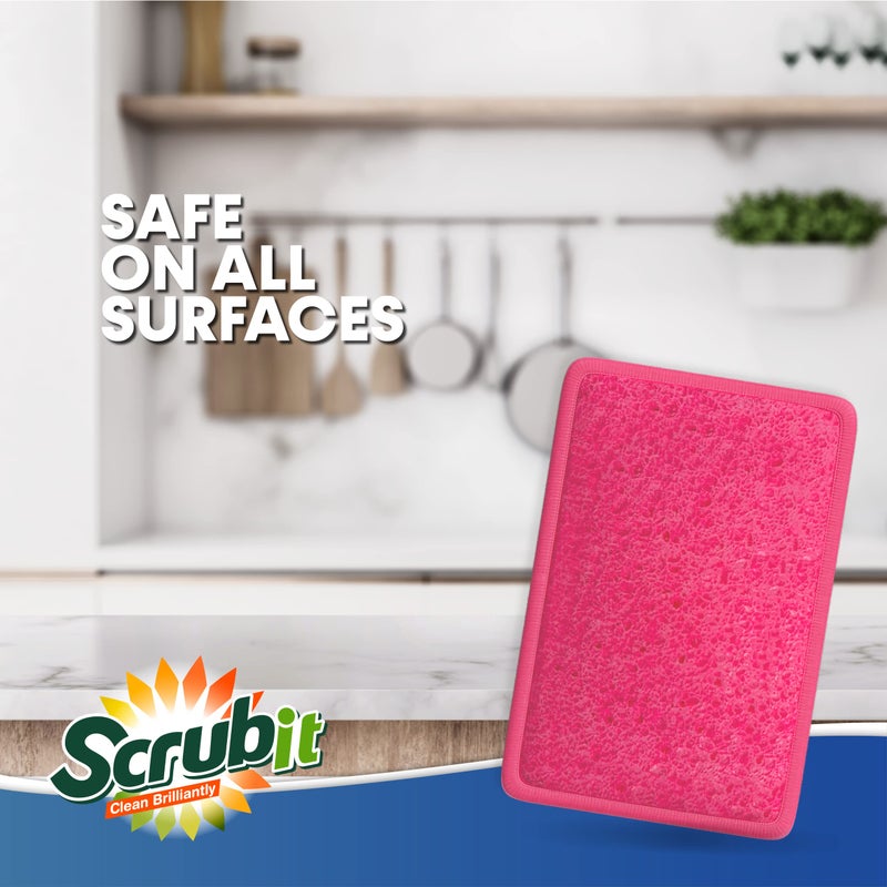 SCRUBIT Scrub and Wipe Scrubbing Pads [10 Pack] - SCRUBIT Dual Sided Scouring Pad and Sponge - Reusable Kitchen Scrubbing Sponges for Dishes, Pots, Pans Utensils & Non-Stick Cookware (Pink) - Image 2